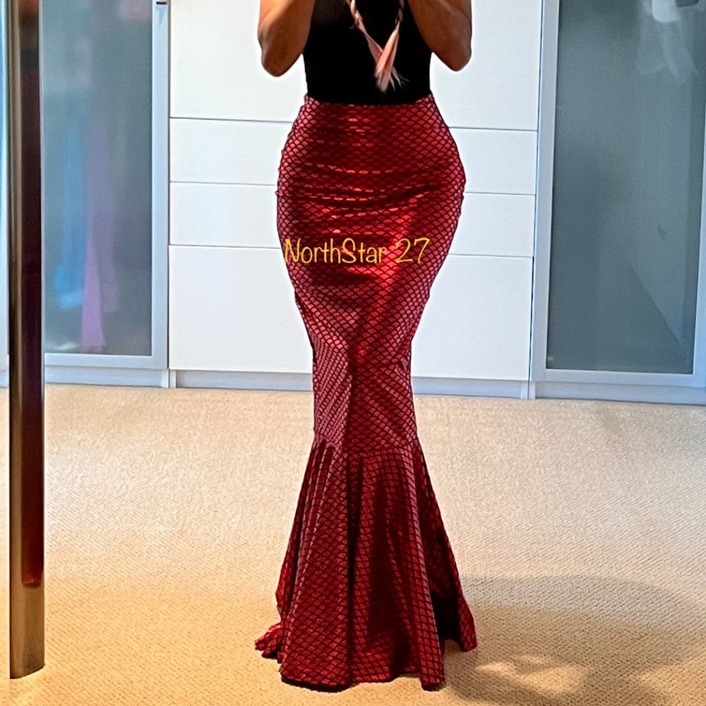 Elegant Red Mermaid Maxi Skirt
